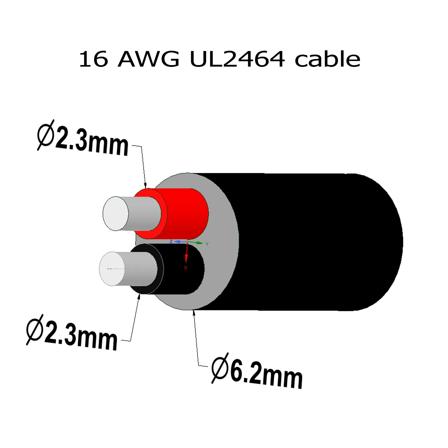 20’ 16/2 round cable low voltage DC for power supplies red black wires 16 gauge 